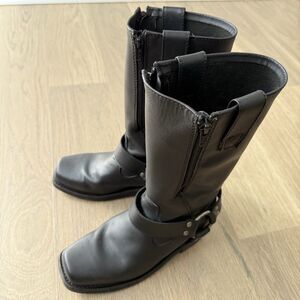 Leather Harness Boots Women 7.5 Black Moto Biker Rider 12 in Tall